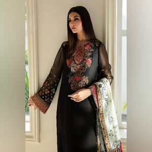 Elegant Black Floral Embroidered Dress